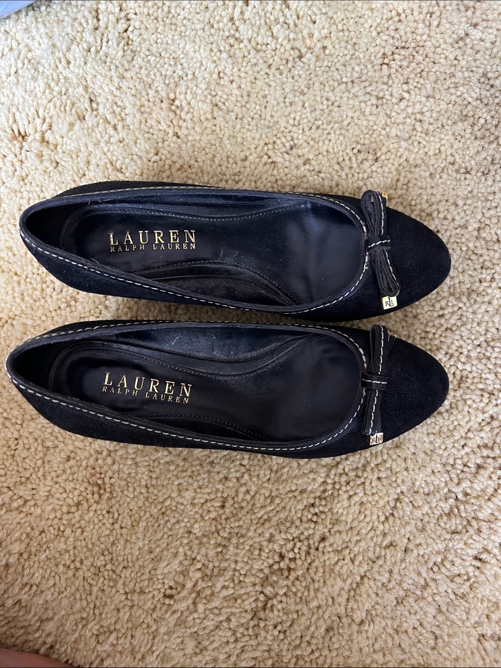 Lauren Ralph Lauren Black Suede Bow Accent Flats